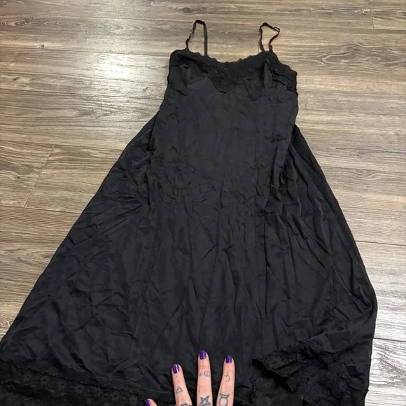 60s/70s European Vintage Charmor Silky & Lace Midi Slip Dress (Black) Size M/L 60s/70s European Vintage Charmor Silky & Lace Midi Slip Dress (Black) Size M/L